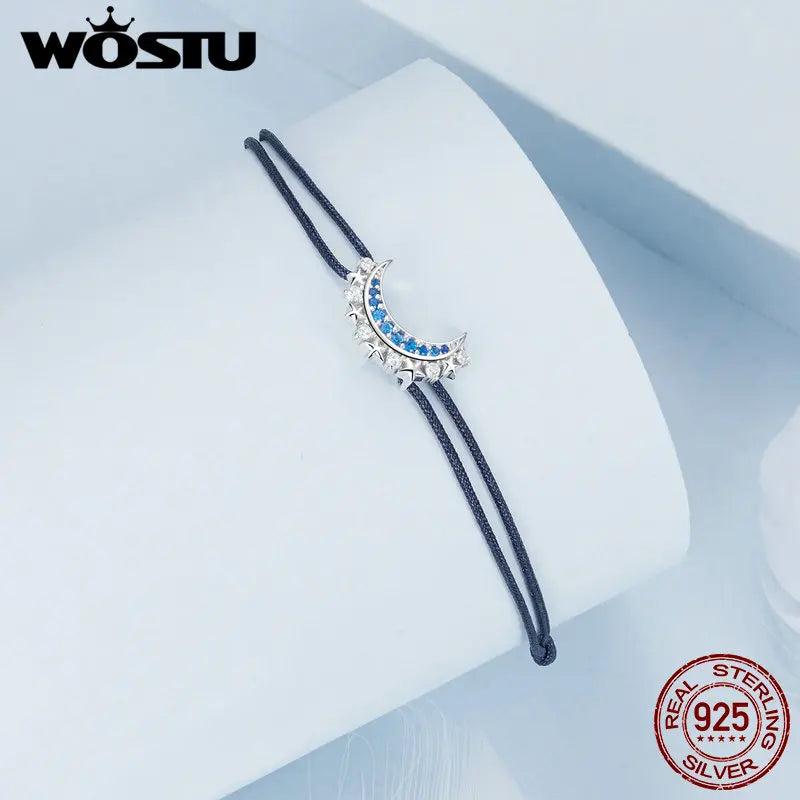 925 Silver Moon Sun Couple Bracelet CZ Crystal Braided Mother's Gift