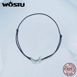 925 Silver Moon Sun Couple Bracelet CZ Crystal Braided Mother's Gift