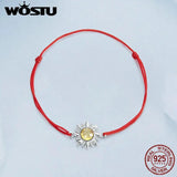 925 Silver Moon Sun Couple Bracelet CZ Crystal Braided Mother's Gift