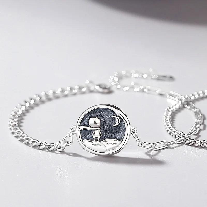 European S925 Sterling silver Prince and Fox Lover Couple Bracelet Chain