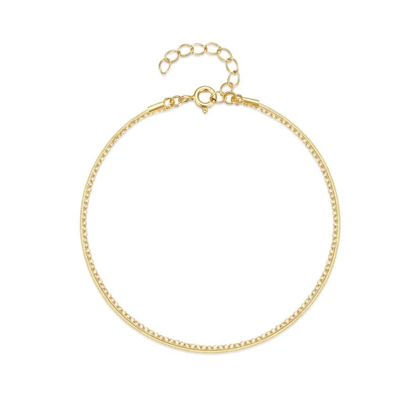 925 Silver Layered Bracelet 18k Snake Chain Fine Jewelry