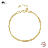 925 Silver Layered Bracelet 18k Snake Chain Fine Jewelry