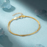 925 Silver Layered Bracelet 18k Snake Chain Fine Jewelry