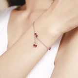 925 Silver Cross Chain Red Beads Bracelet for Women