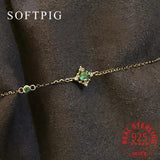 925 Sterling Silver 14K Plated Green Zircon Charm Bracelet for Women