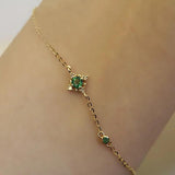 925 Sterling Silver 14K Plated Green Zircon Charm Bracelet for Women