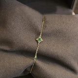 925 Sterling Silver 14K Plated Green Zircon Charm Bracelet for Women