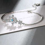 925 Silver CZ Snowflake Bracelet Adjust Chain Christmas Charm Hand Jewelry
