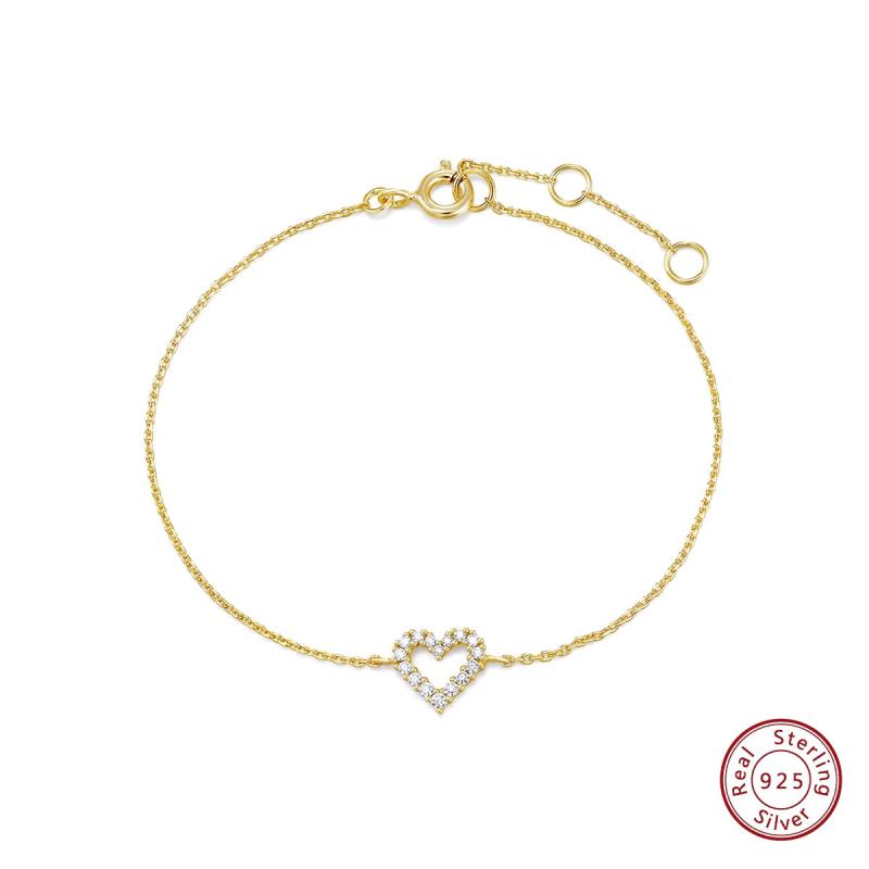 925 Sterling Silver Zircon Love Heart Chain Bracelet - Romantic Charm Bracelet