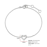 925 Sterling Silver Zircon Love Heart Chain Bracelet - Romantic Charm Bracelet