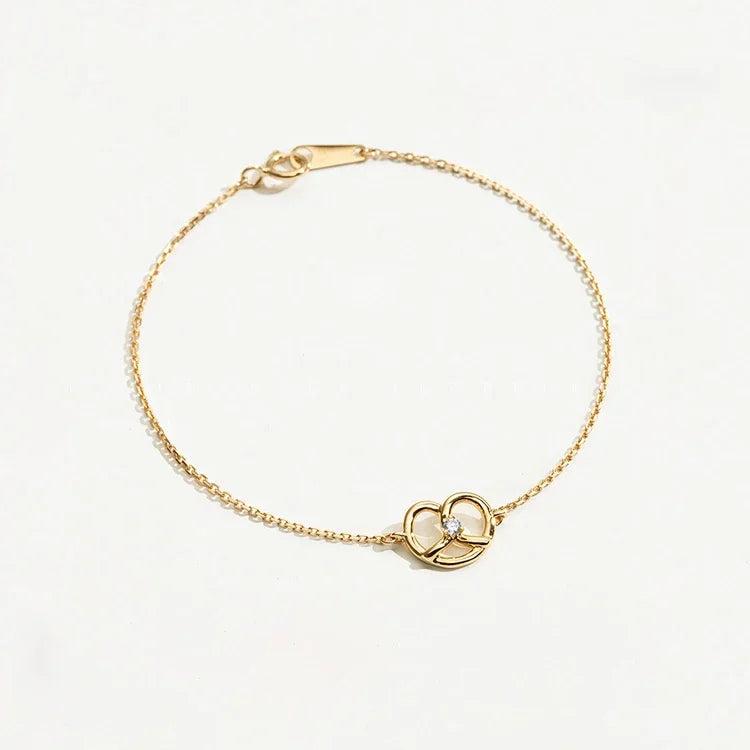 925 Silver Zircon Heart Charm Bracelet 14K Chain For Women