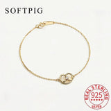 925 Silver Zircon Heart Charm Bracelet 14K Chain For Women