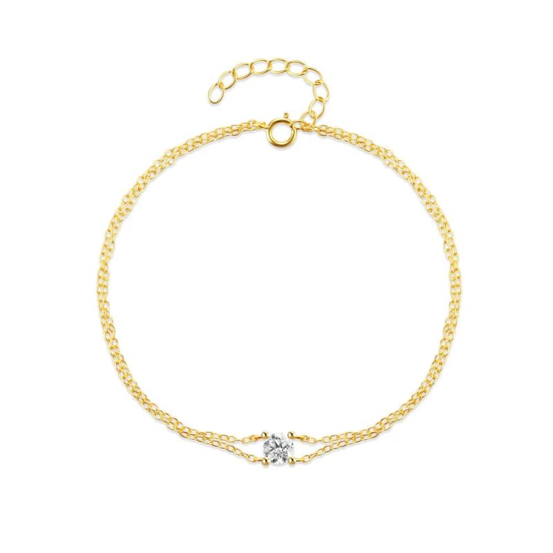 925 Silver Bracelets Minimalist Zircon Double Layer Single Zircon Couple Jewelry