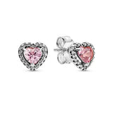 925 Silver Pink Heart Set Necklaces Rings Earrings Charm Women's Jewelry