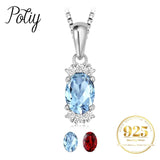 Potiy Sky Topaz Garnet Pendant Necklace 925 Sterling Silver for Women
