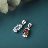 Potiy Sky Topaz Garnet Pendant Necklace 925 Sterling Silver for Women