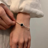 925 Silver Stone Punk Bangle Bracelet for Women