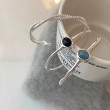 925 Silver Stone Punk Bangle Bracelet for Women