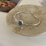 925 Silver Stone Punk Bangle Bracelet for Women