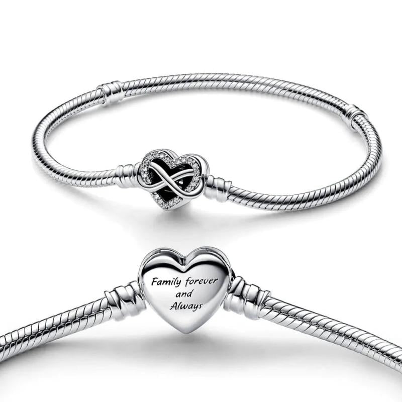 925 Silver Sparkling Infinity Heart Clasp Bracelet