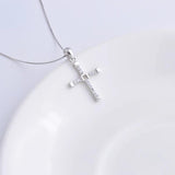 925 Silver Zircon Big Cross Necklace For Women Christ Geometric Jewelry