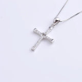 925 Silver Zircon Big Cross Necklace For Women Christ Geometric Jewelry