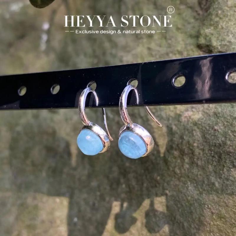 Natural Aquamarine Hook Earrings 925 Silver Fine Jewelry Classic Style