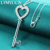 925 Silver Heart Key Zircon Pendant Necklace for Women