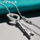 925 Silver Heart Key Zircon Pendant Necklace for Women