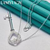 925 Silver Heart Key Zircon Pendant Necklace for Women