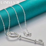 925 Silver Heart Key Zircon Pendant Necklace for Women