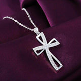 925 Silver Zircon Cross Pendant Necklace Wedding Charm Jewelry