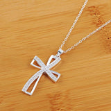 925 Silver Zircon Cross Pendant Necklace Wedding Charm Jewelry