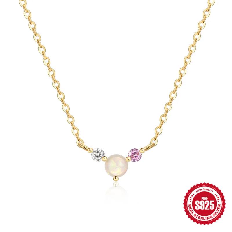 Opal Necklace 925 Sterling Silver Zircon Engagement Wedding Gift