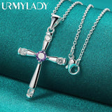 925 Silver Cross Zircon Pendant Necklace For Women Wedding Jewelry