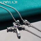 925 Silver Cross Zircon Pendant Necklace For Women Wedding Jewelry
