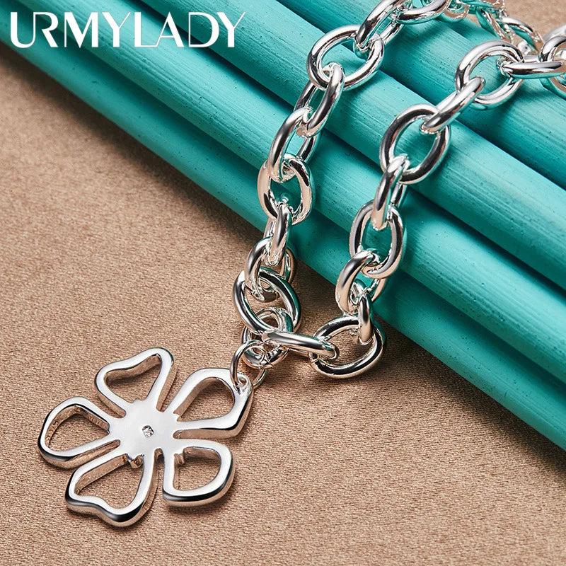 925 Silver Flower 18in Pendant Necklace Women Wedding Engagement Party