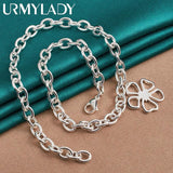 925 Silver Flower 18in Pendant Necklace Women Wedding Engagement Party
