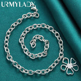 925 Silver Flower 18in Pendant Necklace Women Wedding Engagement Party