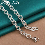 925 Silver Flower 18in Pendant Necklace Women Wedding Engagement Party