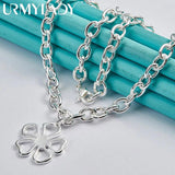 925 Silver Flower 18in Pendant Necklace Women Wedding Engagement Party