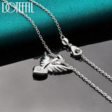 925 Silver Love Heart Wings Pendant Necklace For Woman