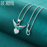 925 Silver Love Heart Wings Pendant Necklace For Woman