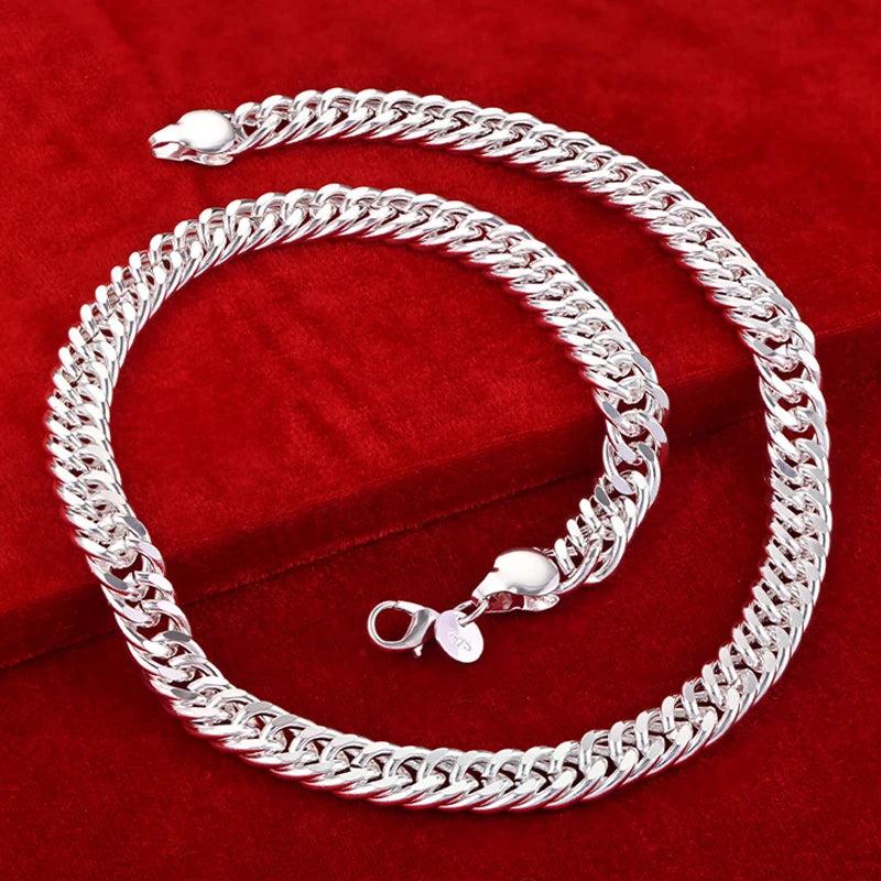 925 Silver 10MM Side Chain Men Necklace Wedding Women Jewelry
