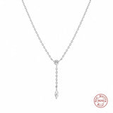 925 Silver Thin Chain Necklace with Zircon Pendant Y Shape Choker