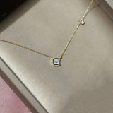 S925 Sterling Silver Emerald Crystal Chain Necklace Women Light Temperament