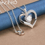 925 Silver Necklace Women 18-30 Inch Chain Zircon Heart Pendant