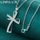 925 Silver Bow Knot Zircon Pendant Necklace for Women