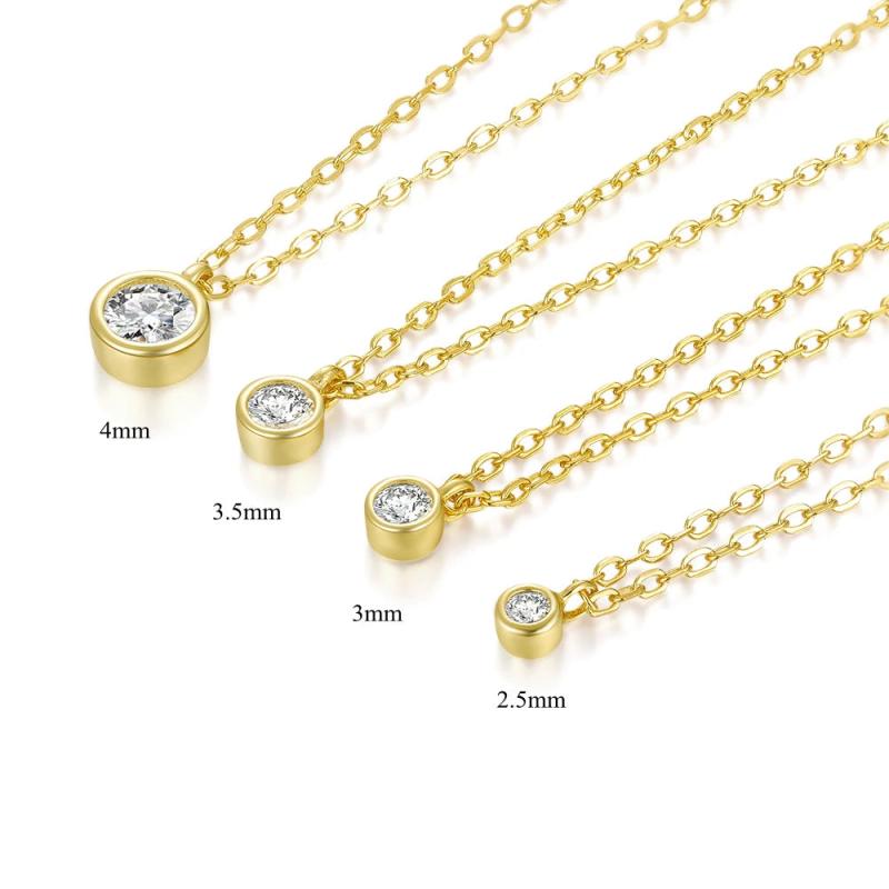 Small Round CZ Pendant Necklace 925 Sterling Silver Crystal Chain for Women