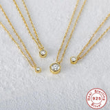 Small Round CZ Pendant Necklace 925 Sterling Silver Crystal Chain for Women